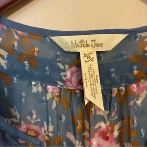 Matilda Jane Blue Floral Top with Pink and Brown Accents